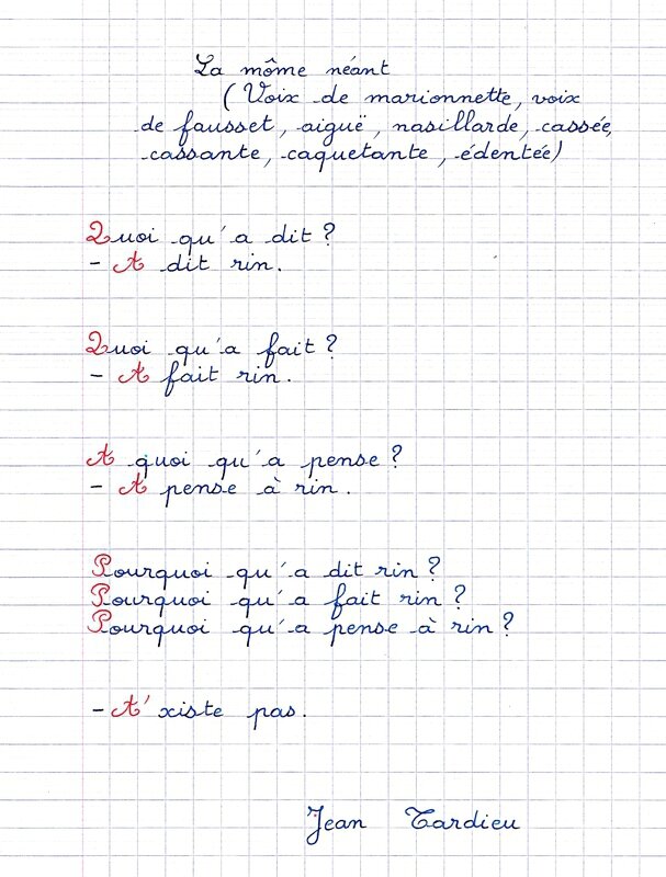 Jean Tardieu, poème La Môme Néant Jean Tardieu